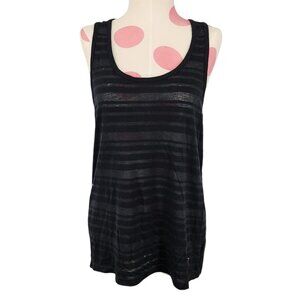 Women's Balance Collection Black with Sheer Stripes Medium Tank Top Keyhole Back